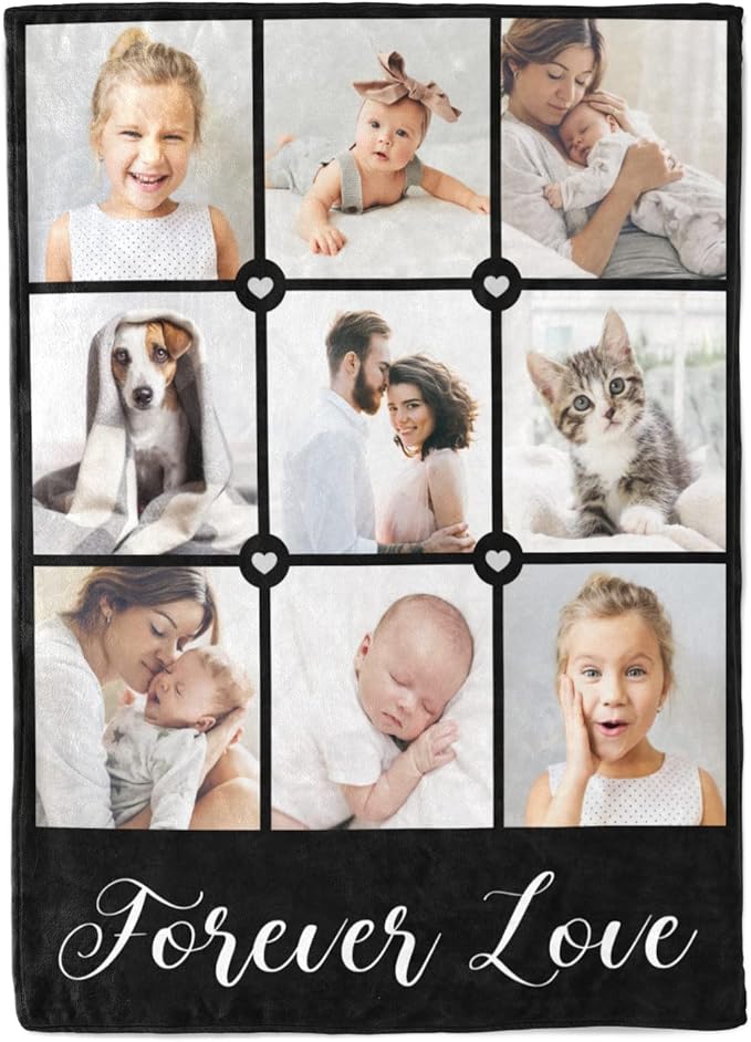 Custom Blanket with Photos, Personalized Photo Blankets Using My Own Photos, Customized Blankets with Pictures, Personalized Gifts for Women Men Baby Child