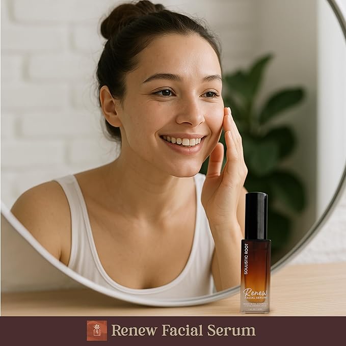 Renew Facial Serum w/Vitamin C & Hyaluronic Acid – Skincare Blend for Face, Sensitive Skin, Brightening Care, Vitamin C Serum for Dark Spots & Even Tone – 1 oz Bottle