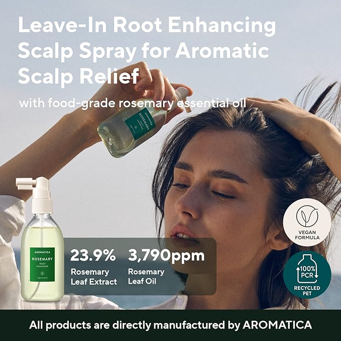 AROMATICA Rosemary Root Enhancer And Scalp Scrub Korean Hair Care Set - Rosemary Water Spray and Scalp Exfoliator for Dry Scalp Treatment, Refresh Your Hair with Rosemary Oil Scalp Care, Holiday gifts