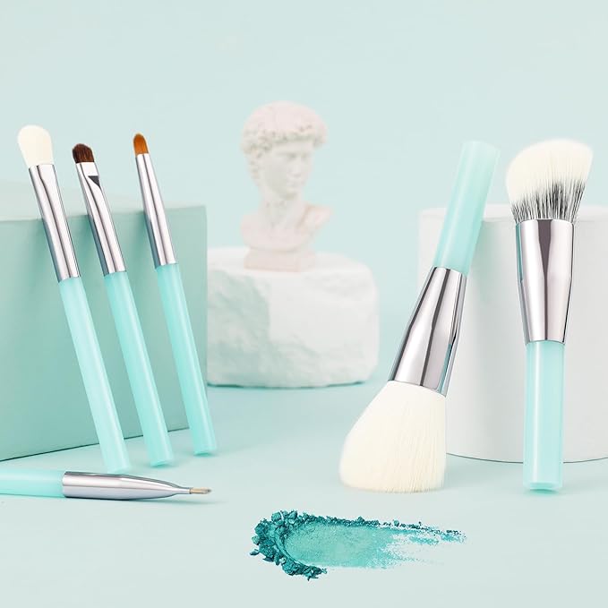 Docolor 6 Pieces Travel Makeup Brush Set, Portable On-The-Go Makeup Brush Set Travel Size Makeup Brushes for Powder Contour Blush Eyeshadow Brow Brush Make Up Brushes with Brush Foldable Holder