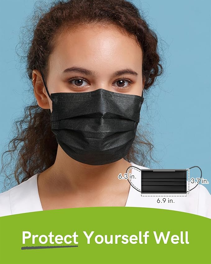 FriCARE Disposable Face Masks, 3-Ply ASTM Level 3 Medical Grade, FSA/HSA Eligible, Breathable & Comfortable for Allergy/Sun Protection, 50 Pack Black