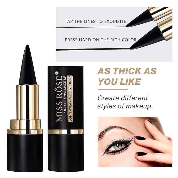 Miss Rose M Gel Eyeliner, Black Eyeliner Pencils, delineador de ojos contra el agua, Easy to Use, Eye Makeup for Women (Premium Black)