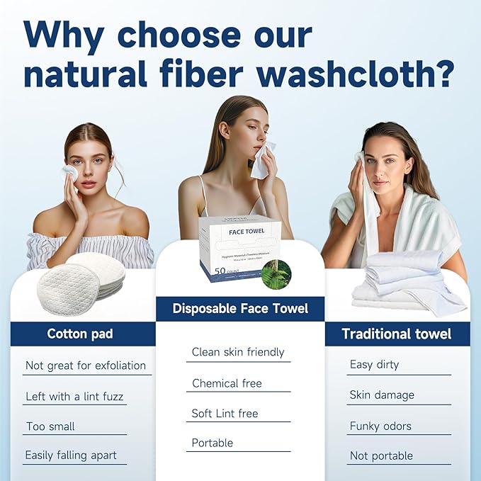 Face Towels, 10” x 12”, Thick Soft and Absorbent, Face Towelettes Disposable Biodegradable for Sensitive Skin, Makeup Remover, Travel, Cleansing, 150 Count（ 3 PACK ）