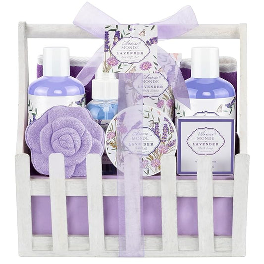 Lavender & Jasmine Scented Spa Gift Set for Women, Includes Body Lotion, Shower Gel, Salts, Bubble Bath, Body Mist, Soap, Bath Bombs