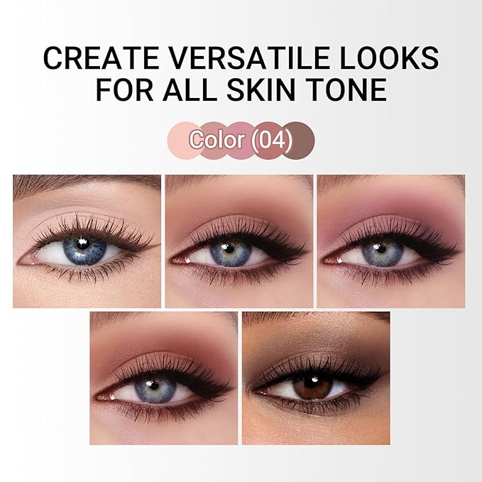 Erinde 5 Colors Matte Eyeshadow Palette Makeup, Natural Classic Nude Neutral Nude Brown Eye Shadow, Long Wearing Waterproof Everyday Eye Makeup for Brown Eyes, Romantic Peach Mauve Eyeshadow, 04