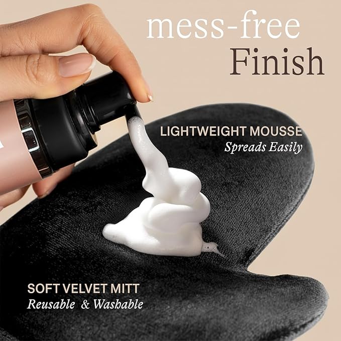Self Tanner Tanning Mousse Kit - USA Made with Natural & Organic Ingredients, Self Tanner Mousse and Mitt, Tan Kit, Fake Tan Tanning Foam, Fair to Medium, Sunless Tanners Best Sellers
