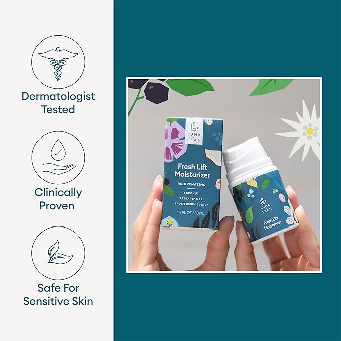 LUMA & LEAF Fresh Lift Peptide Moisturizer | Daily Anti-Aging Face Cream with Hyaluronic Acid & Hibiscus for Firming & Glow | Lightweight Facial Moisturizer for Fine Lines & Wrinkles | 1.7 fl oz