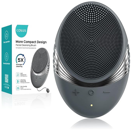 COSLUS Facial Cleansing Brush Face Scrubber : Portable Silicone Waterproof Rechargeable Face Wash Brush, 5 Cleansing Modes, Electric Deep Cleaning for Men & Women, Removing Blackhead, Exfoliating