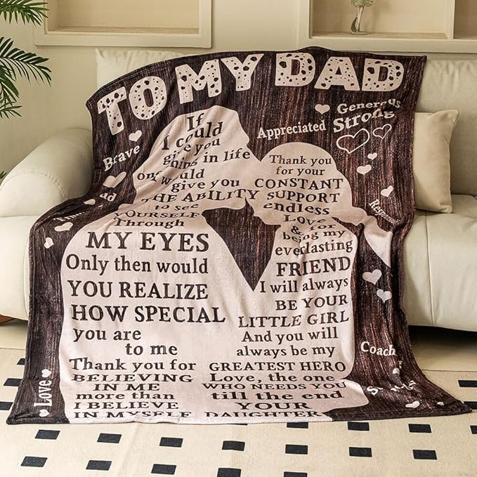 Fathers Day Blanket Gifts for Dad from Daughter, Best Dad Ever Blanket, Father Throw Blankets, 70" L x 50" W