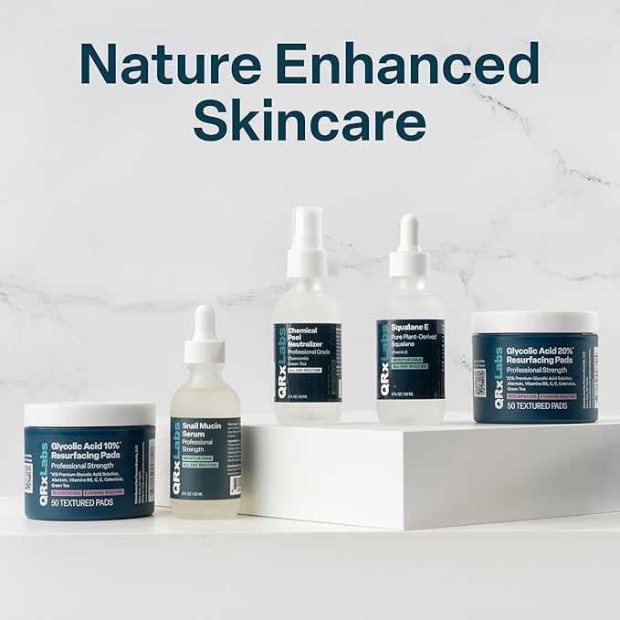 QRxLabs Glycolic Acid - Resurfacing Peel Pads - 50-Count Jar - Exfoliating Face Pads With Vitamins B5, C & E & Green Tea Extract - Calendula & Alcohol-Free Rinse-Free