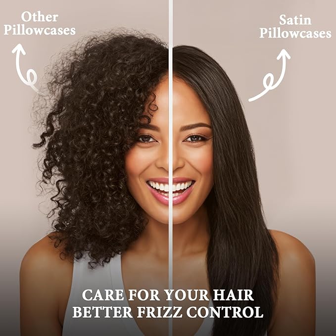 BHZ Satin Goose Down Feather Pillows King Size with Black Satin Pillowcase for Hair and Skin, Cooling Pillow Cases Similar to Silk Pillow Cases, Christmas Decorative Gifts for Women, Mom Men