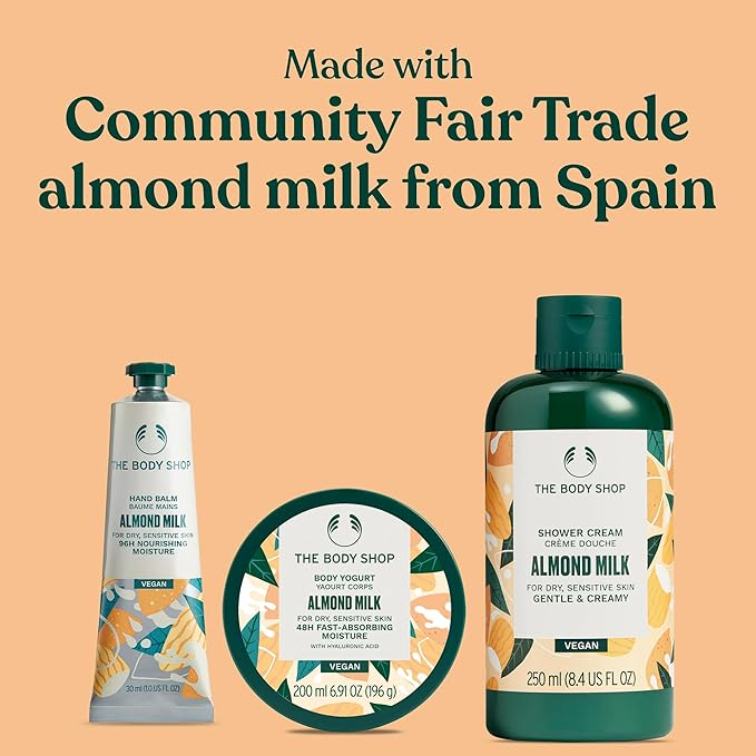 The Body Shop Almond Milk Gift Set - 3 Piece Set, Shower Cream, Body Yogurt, Hand Balm,Vegan