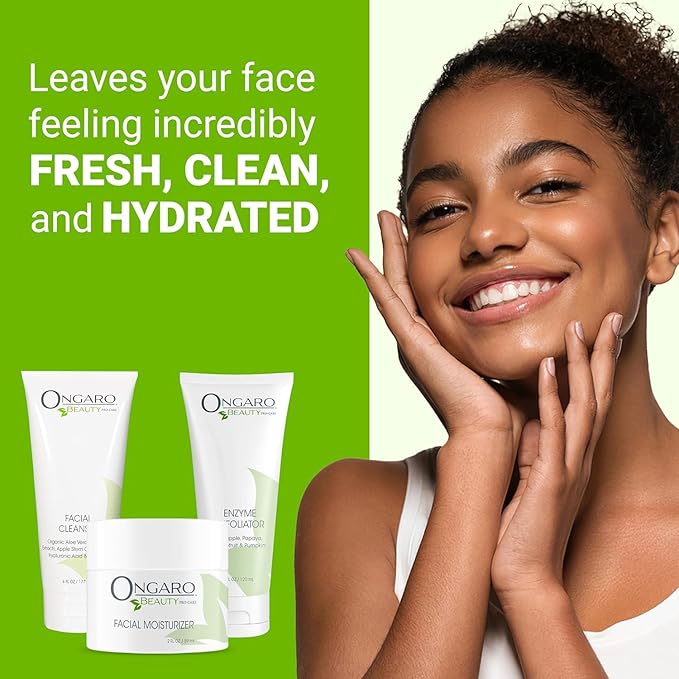 Ongaro Beauty Your Best Skin Today Set - Hydrating Facial Cleanser Wash, Gentle Exfoliating Face Scrub, and Hydrating Face Moisturizer, Complete Skincare for All Skin Type for Men & Women - 12 Fl Oz