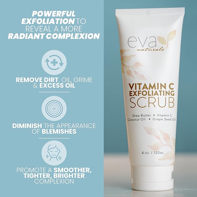 Eva Naturals Vitamin C Facial Scrub - Cleanse and Clear Face, Exfoliating Wash