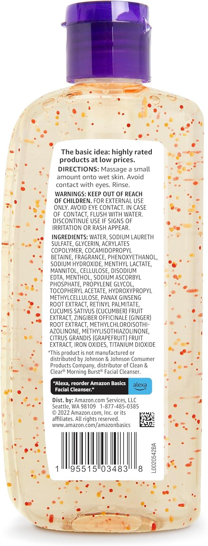 Amazon Brand - Solimo Morning Fresh Facial Cleanser with Ginseng and Vitamin C, 8 fl oz