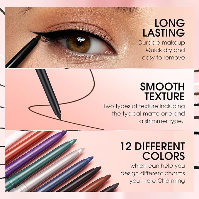 LANGMANNI 6Pcs Metal Colorful Eyeliner Pencil Set - Matte & Shimmer Eye Makeup,Smooth Use Long-Lasting & Waterproof Eyeliner Set(#10+11)