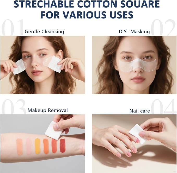 Thin Cotton Pads, Stretchable Cotton Wipes for Face Thin Silken Wipes Makeup Remover Cotton Pad for Wet Application Toner 3.9 * 3.9in Makeup Stretchable DIY Mask for Face 200 Count (Pack of 1)