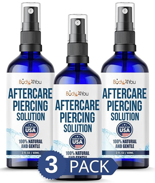 BodyJ4You Piercing Aftercare Spray - Saline Solution Natural Keloid Bump Removal - Ear Piercing Cleaner Nose Septum Belly Button Cartilage - Sea Salt Aloe Vera Rosemary - Fine Mist 3 x 2 Fl Oz