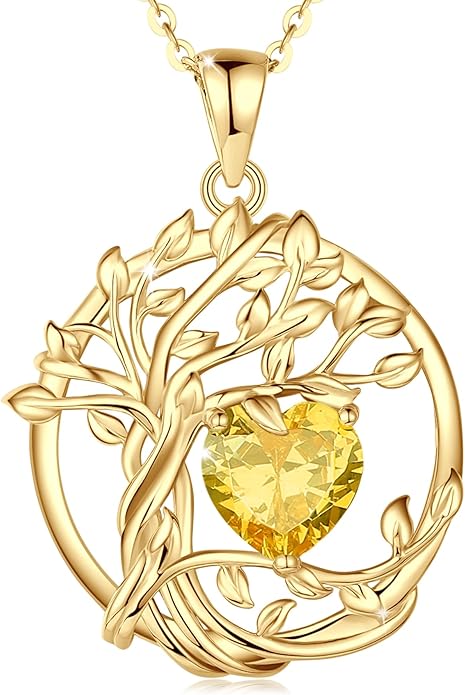 FANCIME Tree of life Birthstone necklace Sterling Silver Pendant Birthstone Necklace Gemstone Anniversary Birthday Jewelry Christmas Gifts for Mom Her Wife