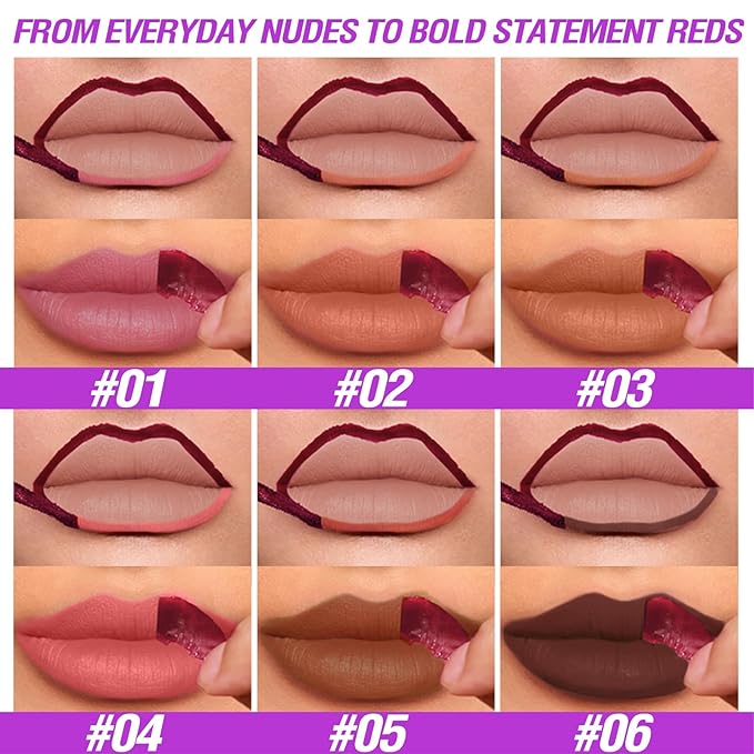 LANGMANNI 2Pcs Peel Off Lip Liner Set,Lip Stain Peel Off,Long-Lasting Waterproof & Smudge-Proof Matte Lip Liners With Ergonomic Handle & Precision Brush,Makeup Gift for Girls (#5+6)