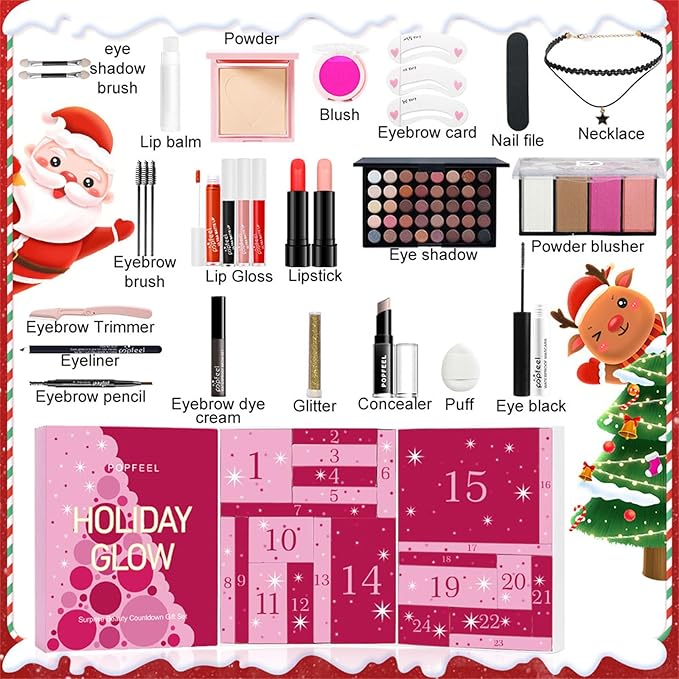 Makeup Advent Calendar 2025, 24 Days Christmas Gifts forTeenage Girls Women All in One Makeup Kit Surprise Gift Christmas Countdown Calendar Gifts with Eyeshadow Palette Lipstick Foundation Eyebrow