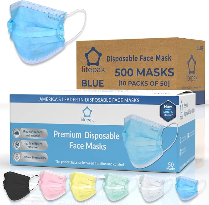 Litepak 500pcs Premium Disposable Face Mask SOFT 3ply Nose Wire