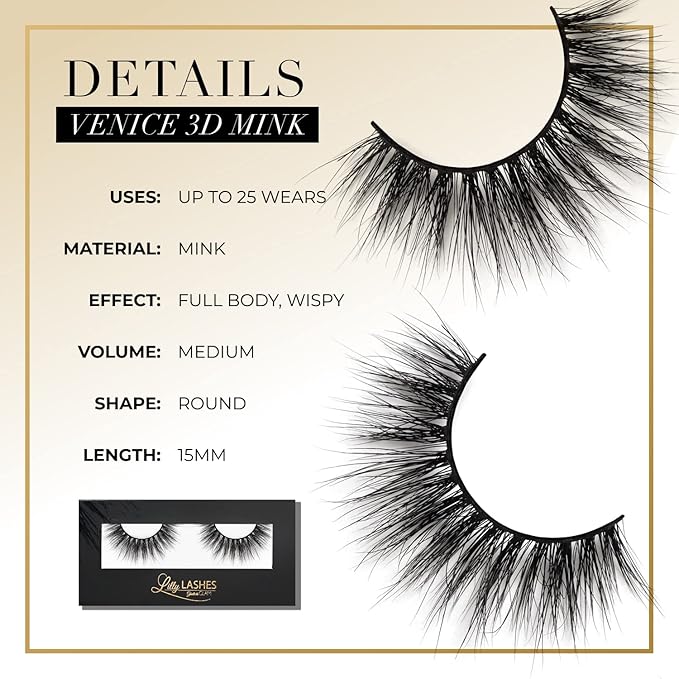 Lilly Lashes 3D Mink Venice | False Eyelashes | Reusable | Non-Magnetic | 100% Handmade