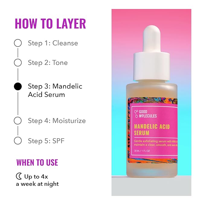 Good Molecules Mandelic Acid Serum - Gentle Face Exfoliator Serum with Ultra Hydrating Hyaluronic Acid - Exfoliating PHAs to Brighten Skin - Skin Care For Face