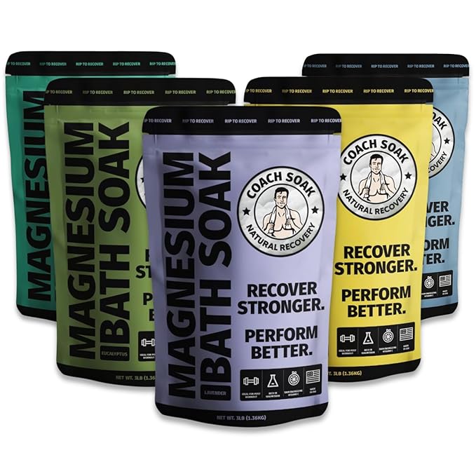 5 Pack Bundle: Coach Soak Recovery Bath Soak, Epsom Salt Bulk, Bath Salts Bulk, 5 Pack Bundle - Total of 15 Pounds (Mixed Bundle)