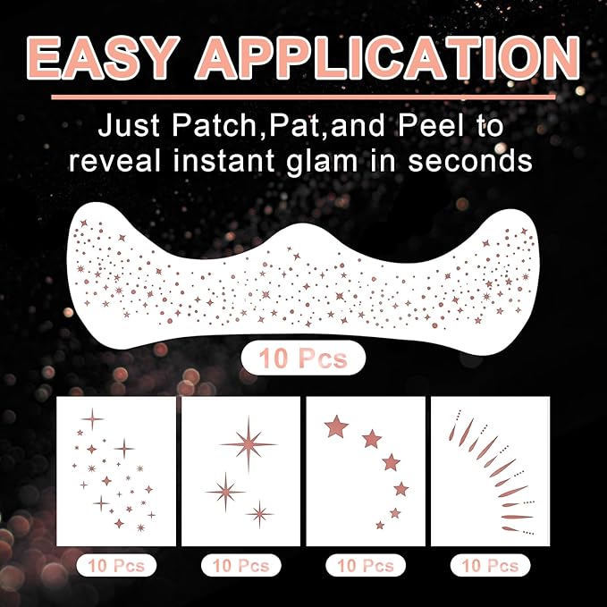 20 Pcs Face Makeup Patches, Glitter Freckles Face Tattoo for Teenagers & Young Women, Sparkle Freckles Makeup Patches, Waterproof Face Glitter Freckles for Christmas (Rose Gold)
