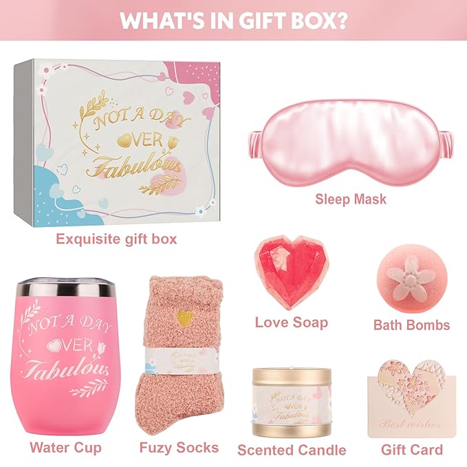 Birthday Gift Baskets for Women, Relaxing Spa Gift Set for Women, Care Package Get Well Soon Box for Her, Mom, Sister, Wife, Daughter, Friend, Gift Idea for Mother's Day, Christmas