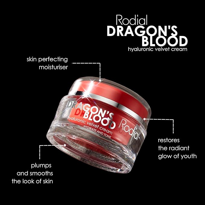 Rodial Dragons Blood Hyaluronic Velvet Cream 1.69fl.oz - Hyaluronic Acid and Hydromanil to Comfort and Replenish Dry Skin - Buttery and Luxurious Cream Texture - Day and Night Care
