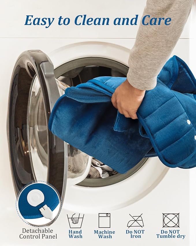 Heating Pad for Neck and Shoulders and Back, Birthday Gifts for Women Men Mom Dad Wife, Weighted Heating Pad for Back Pain Relief, Electric Heat Pad 6 Heat Settings 4 Timers Auto-Off, 22" x 37" Blue