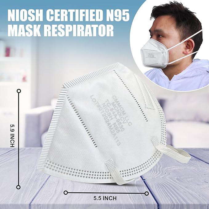 CMMCM N95 Masks for Adults - Individual Wrapped - Made in USA - NIOSH Approved Mask N95 for Men Women and Health Workers, 20 Pack