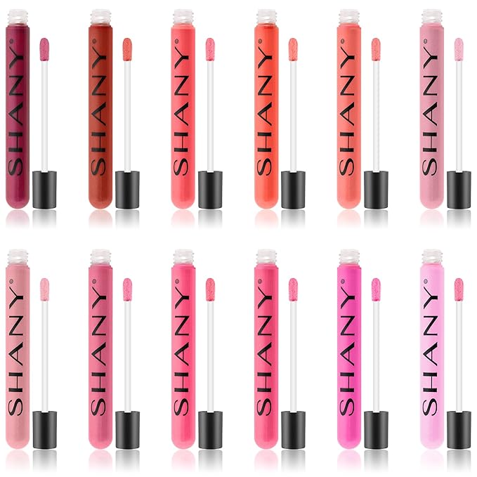 SHANY Lip Gloss Makeup Set, 12 Piece Professional Lip Color Collection with Shimmer and Pearl Finishes, Enriched with Aloe Vera and Vitamin E, Long Lasting Glossy and Moisturizing Lip Luminizer - Gift
