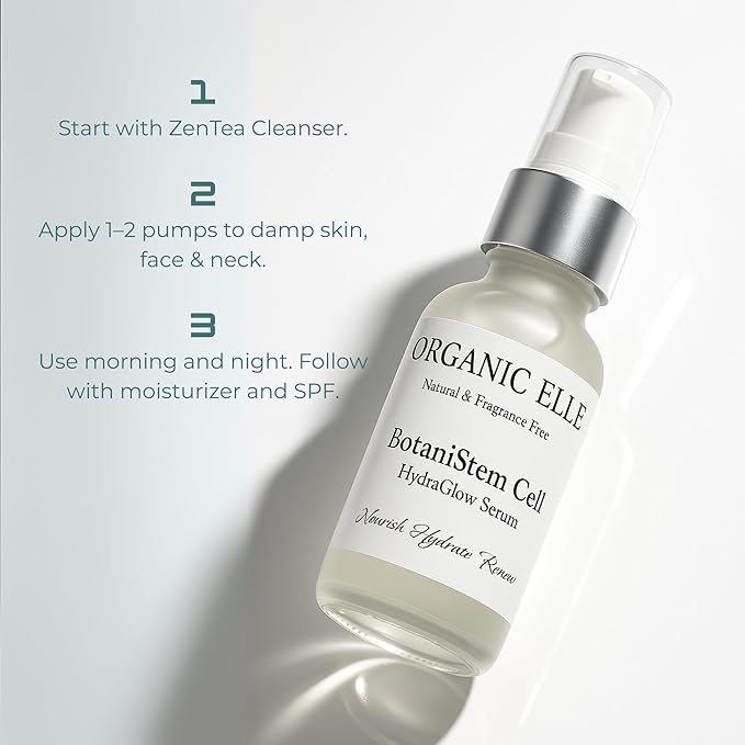BotaniStem Cell HydraGlow Serum - Organic Natural Anti-Aging Face Serum with Plant Stem Cells, Hyaluronic Acid & Antioxidants for Hydrated, Radiant Skin
