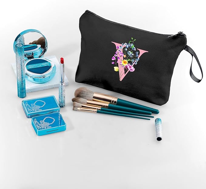 Mom Birthday Thank You Appreciation Gifts for Women Aunt Teacher Coworkers Bride Bridesmaid Monogrammed Travel Makeup Cosmetic Bag with Mirror Valentines Mothers Day Christmas Graduation V