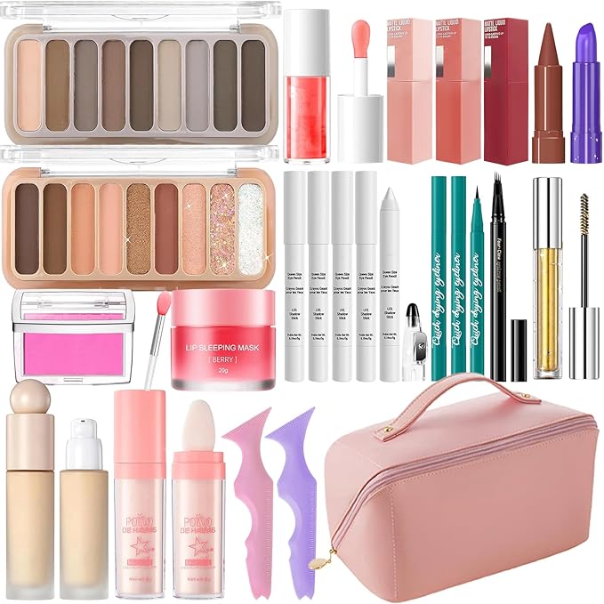 Ponhey All In One Makeup Kit For Woman Girls Teens, Makeup Gift Set for Beginners Teenager with Eyeshadow Lipstick Mascara Portable Cosmetic Bag