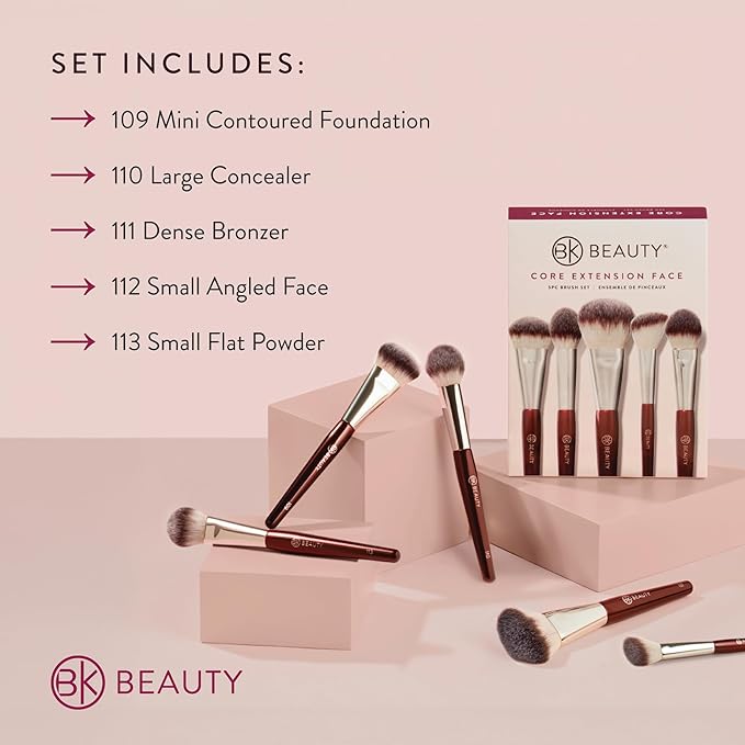 BK BEAUTY - CORE LINE EXTENSION FACE SET (5PC) - Professional Makeup Brush Set for Liquid, Cream & Powder | Premium Makeup Brushes for Flawless Application