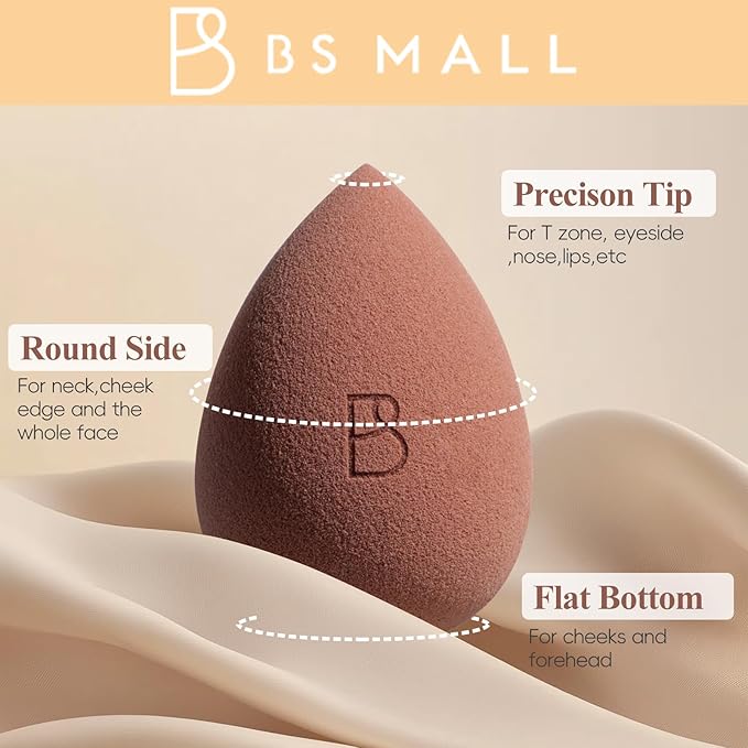 BS-MALL Makeup Brush Set 11Pcs Bamboo Synthetic Kabuki Brush Set Foundation Powder Blending Concealer Eye shadows Blush Cosmetics Brushes with Organizer Bag & Makeup Sponge (style, Count, 17)