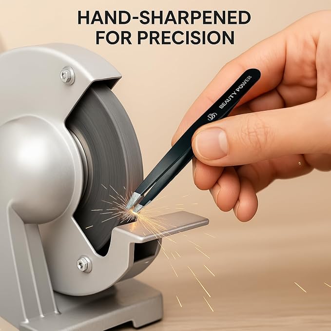 Precision Tweezers for Women Facial Hair & Men - Professional Tweezers Set with Slant & Point Tips, German Stainless Steel, PU Leather Travel Case, Lightweight & Ultra Precision Black