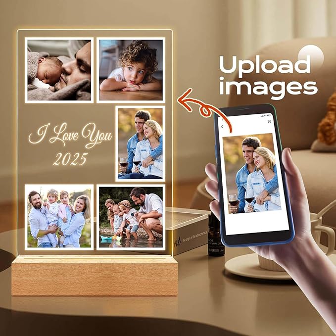 Custom Picture Frames with Photo, Personalized Photo Frame with Night Light, Customized Picture Frame, Personalized Christmas Birthday Gifts for Women, Men, Baby, Kid, Family