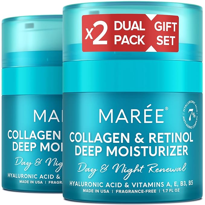 MAREE Face Moisturizer Collagen Cream for Face Gift Set 2 Pack - Hyaluronic Acid & Retinol - Anti-Aging Wrinkle Creams - Crema Para La Cara