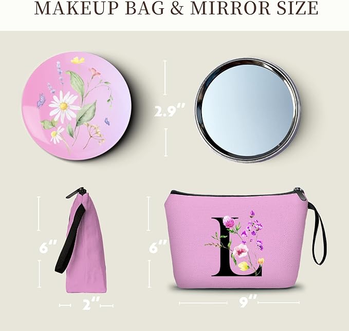 Birthday Friendship Bridesmaid Team Gifts for Employees Women Mom Aunt Daughter Teenage Girl Personalized Make up Cosmetic Bag Travel with Mirror Mothers Day Christmas Graduation L