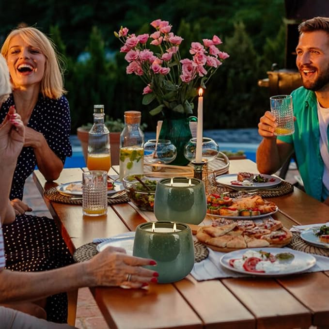 1 Pack Soy Wax Green Ceramic 2-Wick Outdoor Citronella Candles– Long Burning Scented Candle for Home Decor, Relaxation, Gifts & All Occasions