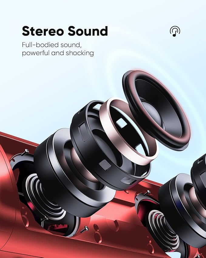 Bluetooth Speaker Stocking Stuffers for Men Women Teens Boys Girls: Portable Wireless, IPX5 Waterproof, White Elephant Gifts for Adults, Up to 20H Playtime, TWS Pair, for Home/Party/Outdoor (Red)