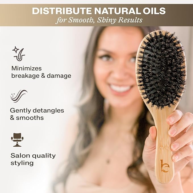 Boar Bristle Hair Brush for Women and Men, Natural 100% Soft Boars Hairbrush for Fine and Thin Hair