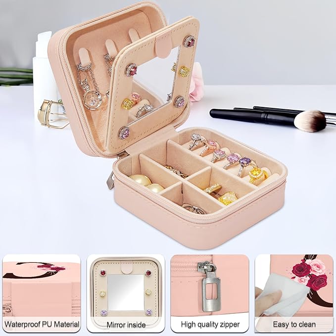 Birthday Gifts for Women,Initial Canvas Tote Bag,Monogrammed Gift for Women,16oz Initial Glass Cup,Makeup Bag with Zipper,Jewelry Organizer Box,Personalized Gifts for Mom-C