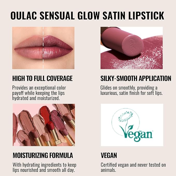 Oulac Color Rich Satin Lipstick - Light Brown Full Coverage Lip Color, Creamy Silky-Smooth, Moisturizing, Satin Matte Finish, Infused With Shea Butter, Vegan & Clean Beauty, 4g, SG10 Bailey