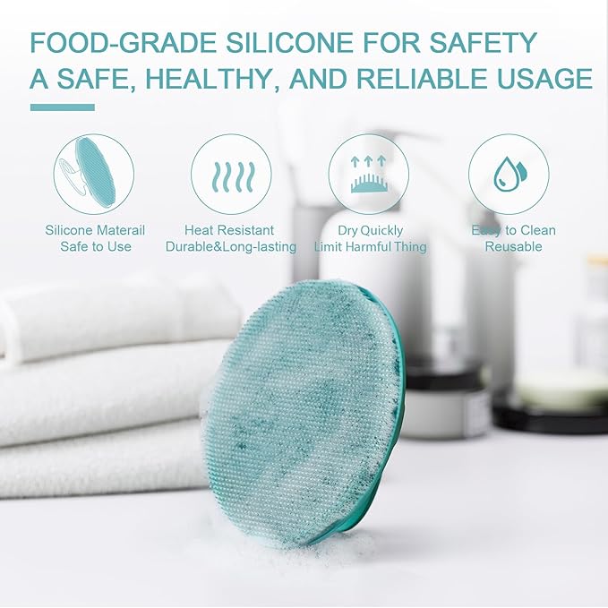 Silicone Body Scrubber Shower Bath Wash Brush Gentle Exfoliating Scrub Cleansing Loofah for Women Men Baby Sensitive Skin, Easy to Clean, Lather Nicely, More Hygienic, 1 Pack, Cyan